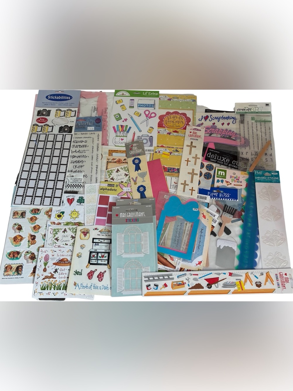 ASSORTED VINTAGE SCRAPBOOK SUPPLIES BUNDLE STICKERS DIE CUT CRAFT STENCILS